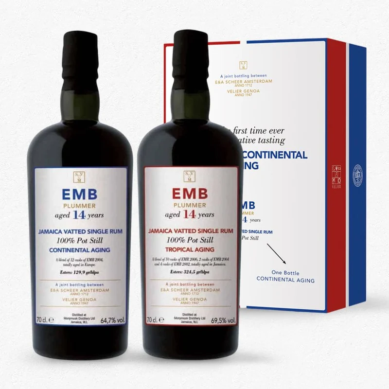 Scheer Velier Main 14YO EMB Plummer Continental vs. Tropical Rum Set 64,8-69,7% 2x0,7L