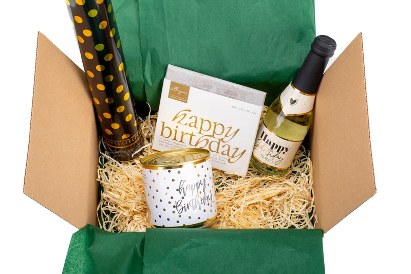 Geburtstagsgeschenkbox „Hipp Hipp Hurra“ – Mit Kuchen, Secco & Konfetti feiern