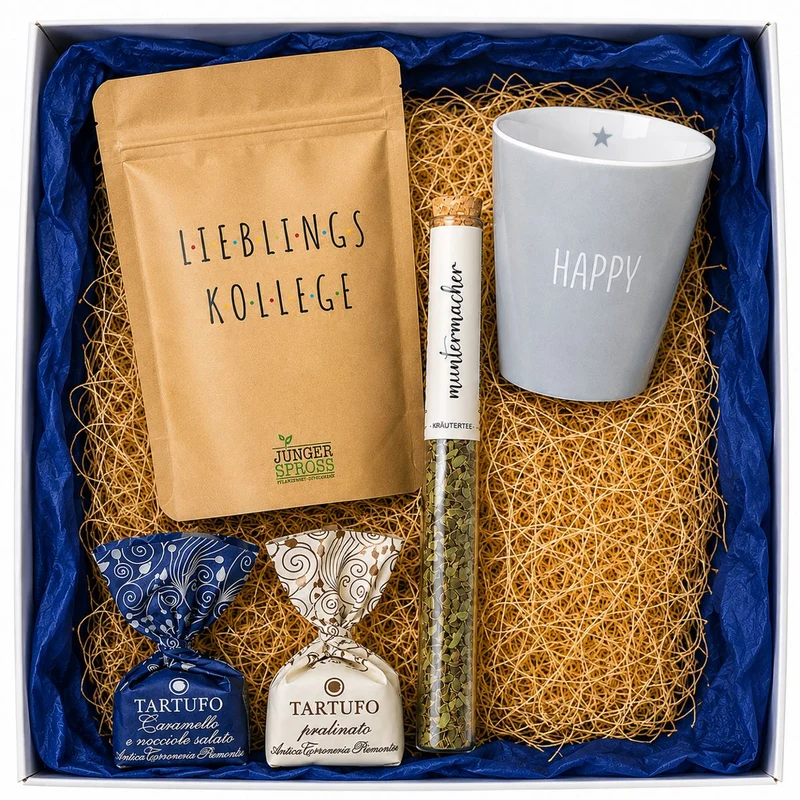 Geschenkbox "Lieblingskollege" mit Tasse, Tee und Blumen für Kollegen und Mitarbeiter