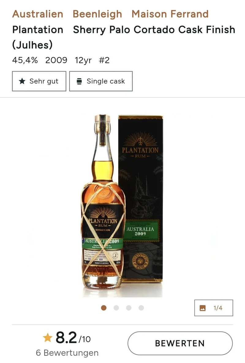 Plantation Australia 2009 2022 Sherry Palo Cortado XO 0,7l 45,3 % vol. single cask Rum hm Planteray