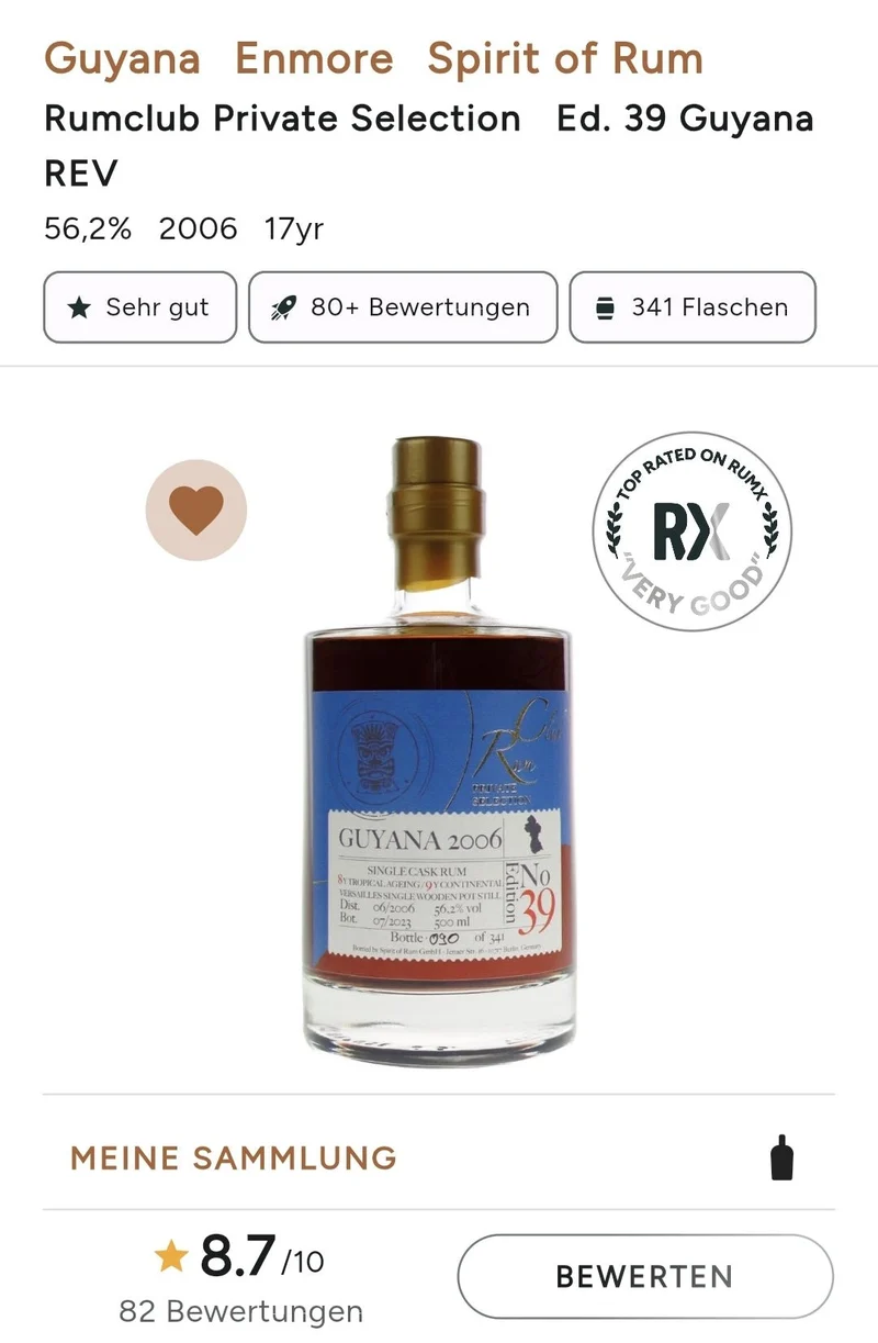 Rumclub Ed. 39 Enmore 2006 17y Guyana mark rev 0,5l 56,2% vol. rum
