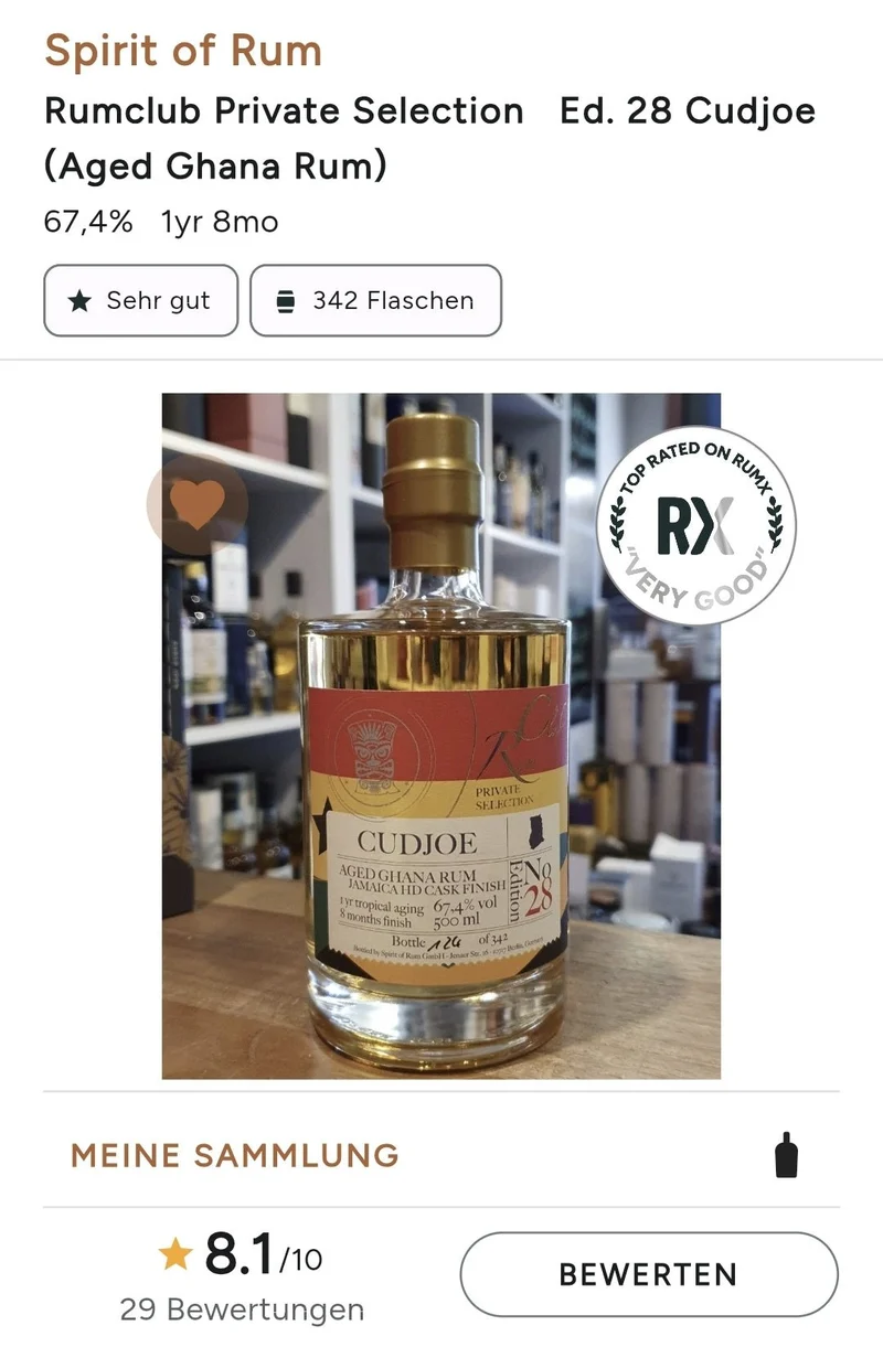 Rumclub Ed. 28 Cudjoe Ghana HD Cask Finish Private Sel. Edition 0,5l 67,4%vol Rum club