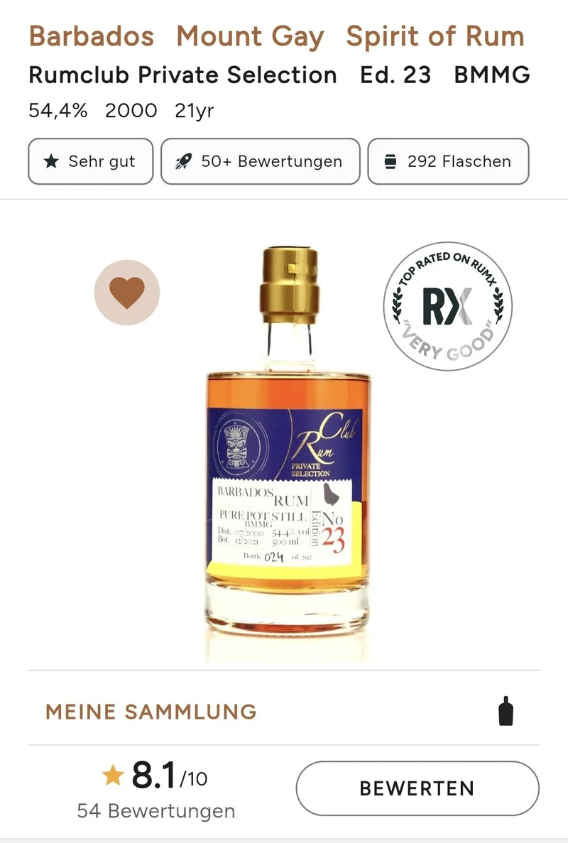 Rumclub Ed. 23 Barbados 2000 21y BMMG 0,5l 54.4% vol. Mount Gay rum club