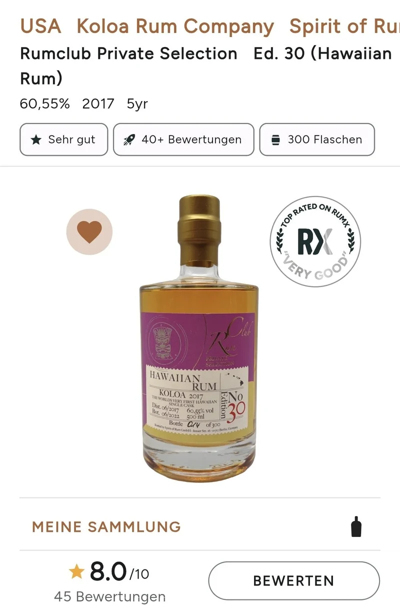 Rumclub Ed. 30 Hawai 60,55% vol. 0,5l Single cask Rum club