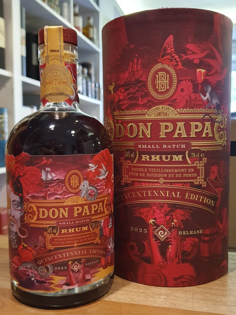 Don Papa Quincentennial 2025 "F" Rum Port cask 7 y 0,7l 50 % vol. mit Geschenk Dose 500y Magellan