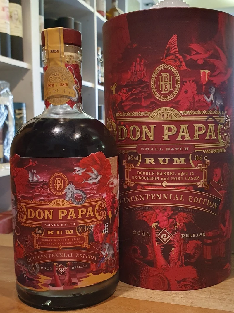 Don Papa Quincentennial 2025 "D" Rum Port cask 7 y 0,7l 50 % vol. mit Geschenk Dose 500y Magellan