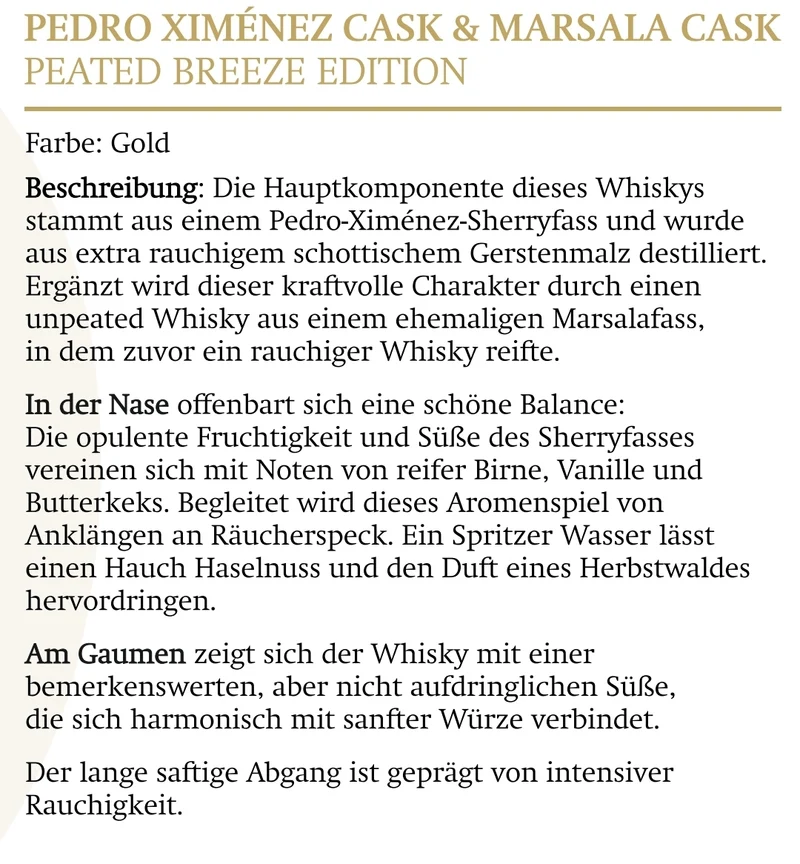The Nine Springs Peated Breeze PX / Marsala 2026 cask Edition whisky 0,5l 48 % vol.