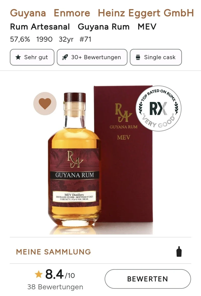 Ra Guyana Enmore 1990 2023 MEV 32y 57,6% 0,5l #71 single cask Rum Artesanal