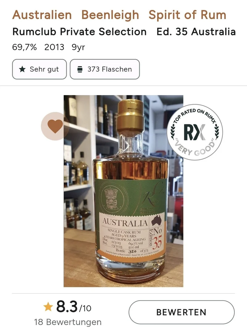 Rumclub ed. 35 Australia 2013 2023 0,5l 69,7% vol. single cask rum club