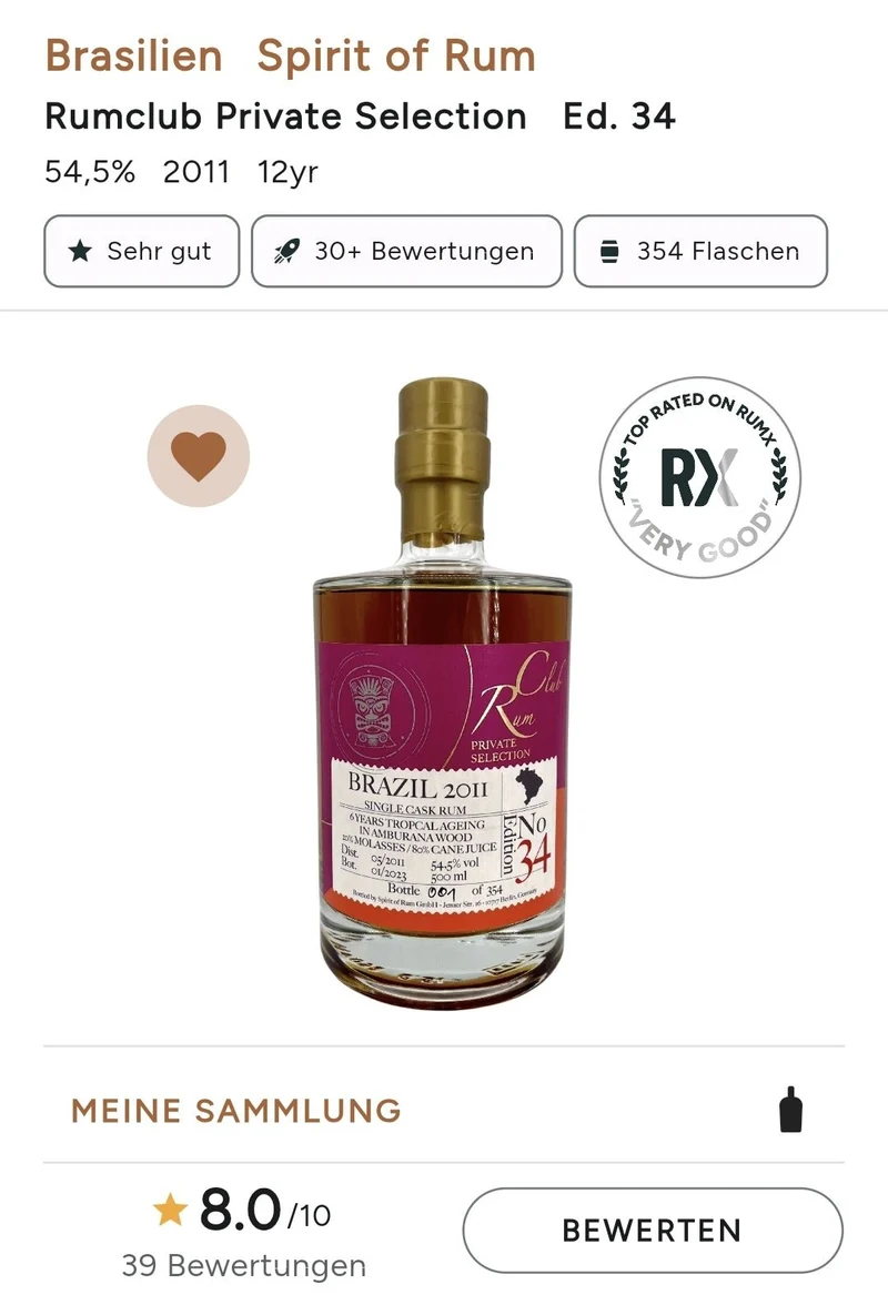 Rumclub Ed. 34 Brazil 2011 2023 0,5l 54.5% vol. rum