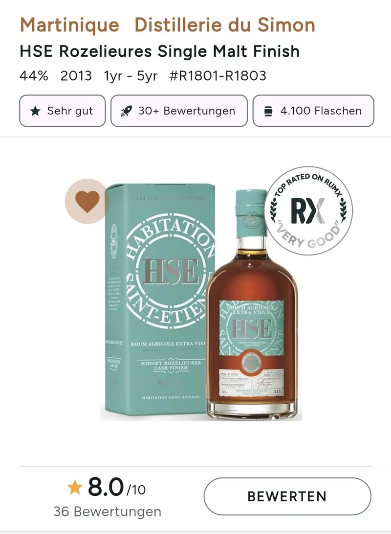 HSE 2013 2020 Rozelieures cask 44% vol. 0,5l Rum Agricole Rhum Martinique