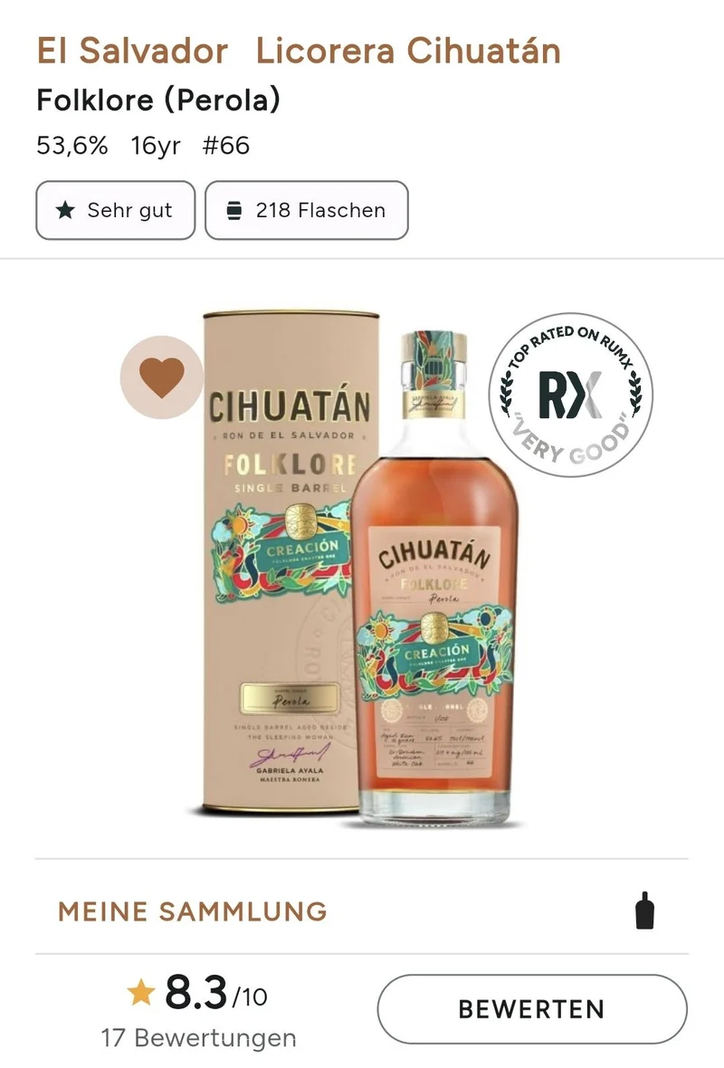 Cihuatan Folklore Dualidad 2023 17y #1 Single cask 0,7l 53,6 % vol. Rum el salvador Perola 1 #A35