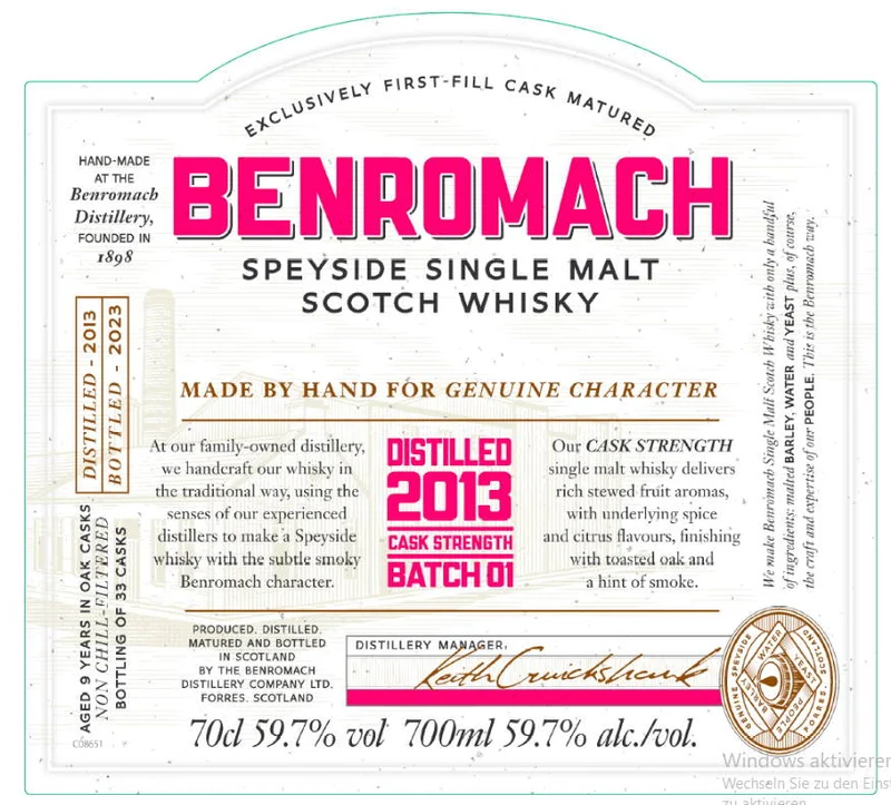 Benromach 2013 2023 Cask Strength Batch 1 0,7l 59,7 % vol. Whisky vintage