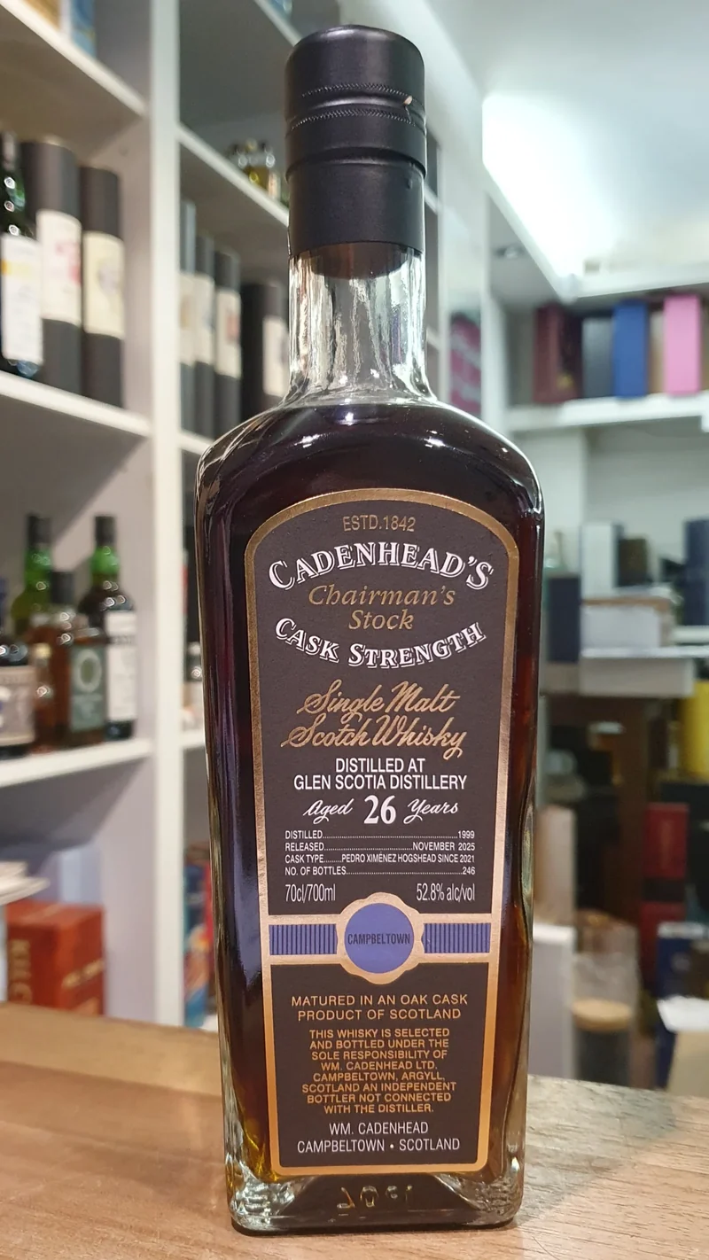X Glen Scotia 1999 Single cask Chairman`s Stock Cadenhead's 26y 0,7l 52,8 %vol. schwarzes Eti