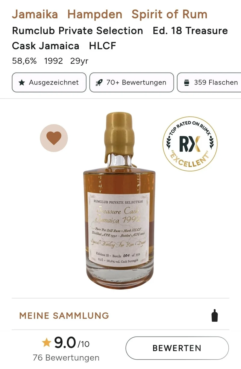 Rumclub ed. 18 Hampden 1992 Jamaica Treasure Cask 2021 58,6% 0,5l fl Rum club