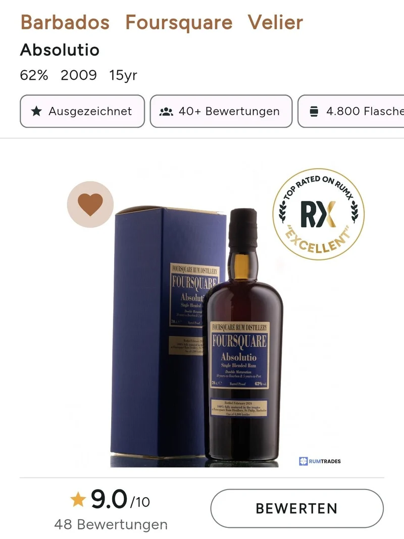 Foursquare 15 y Absolutio Velier Single Blended Rum 62 %vol. 0,7L Rum