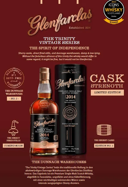 Glenfarclas 2014 cask strength sherry cask m.schwarze DOSE 0,7l 59,2 %vol. the trinity Vintage Series Edition single malt scotch whisky