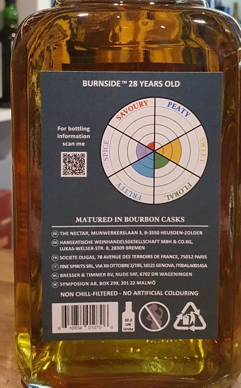 X Burnside 28 Jahre Cadenhead's Bourbon cask Whisky 0,7l 46 %vol.