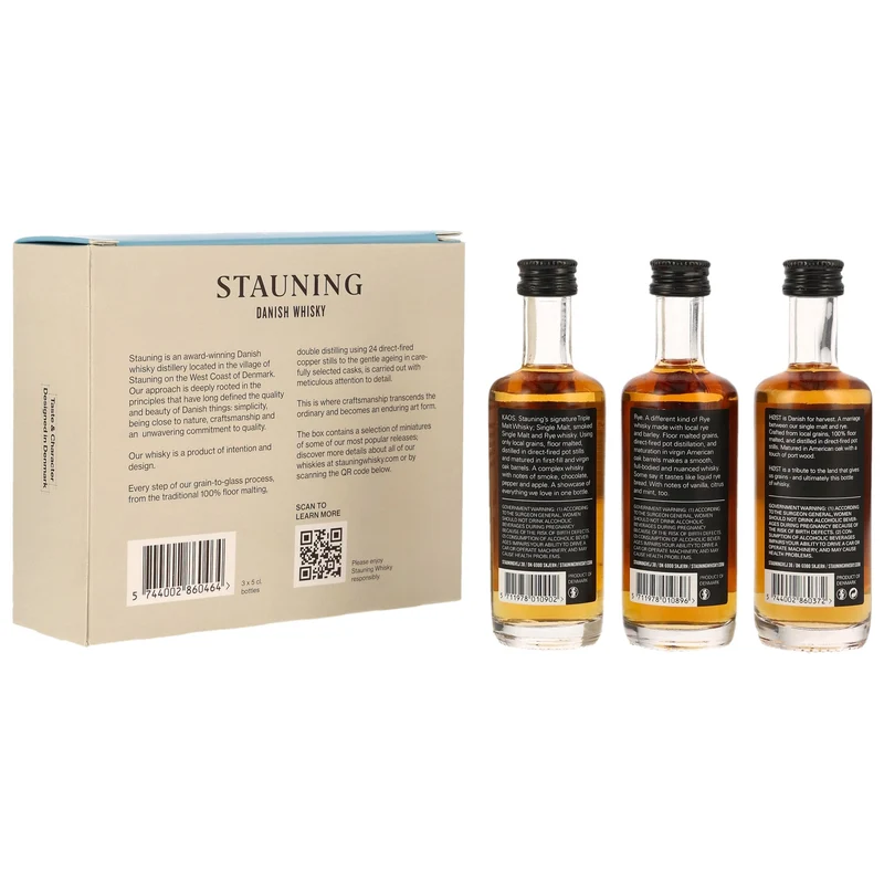 Stauning Danish Whisky Probierset (3x50 ml Miniatur) | Dänischer Whisky Tasting-Set | Høst, Rye & KAOS | 40,5-48% Vol. | 0,15l