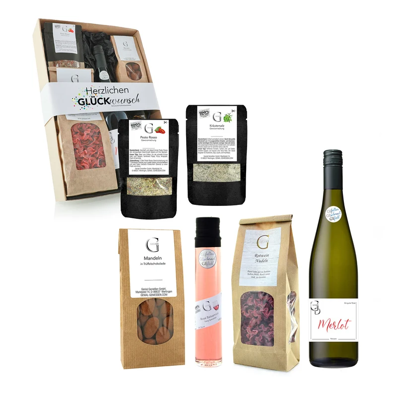 Herzlichen Glückwunsch – Geschenkset mit Alkohol