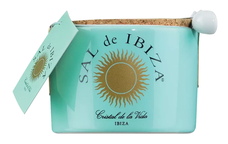 Fleur de Sel von Sal de Ibiza im Steintopf mit niedlichem Dosierlöffelchen