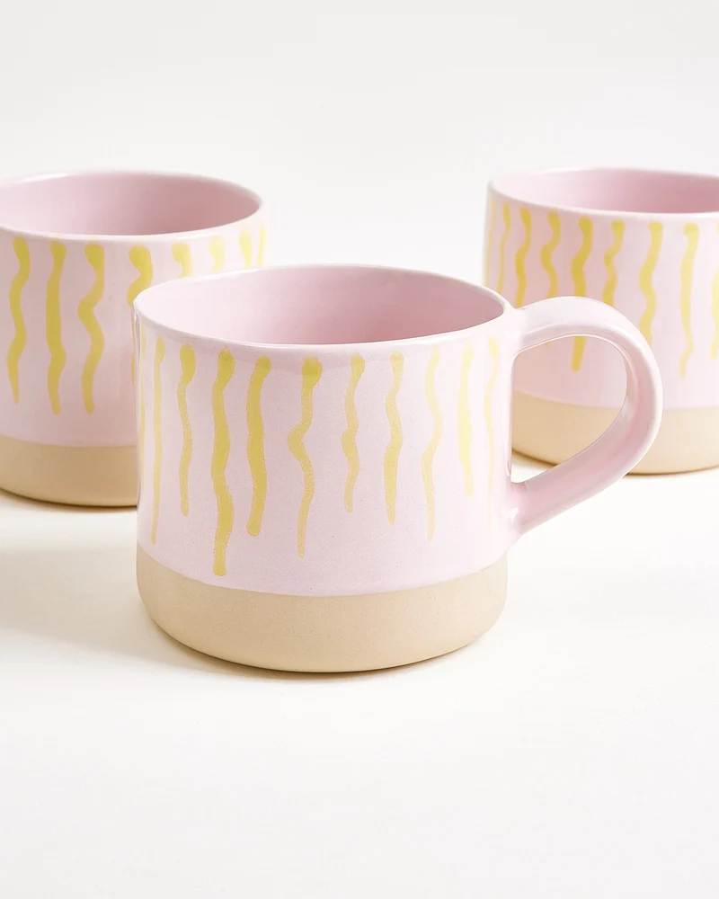 Nódoa Tasse groß gestreift rosa gelb 4er-Set