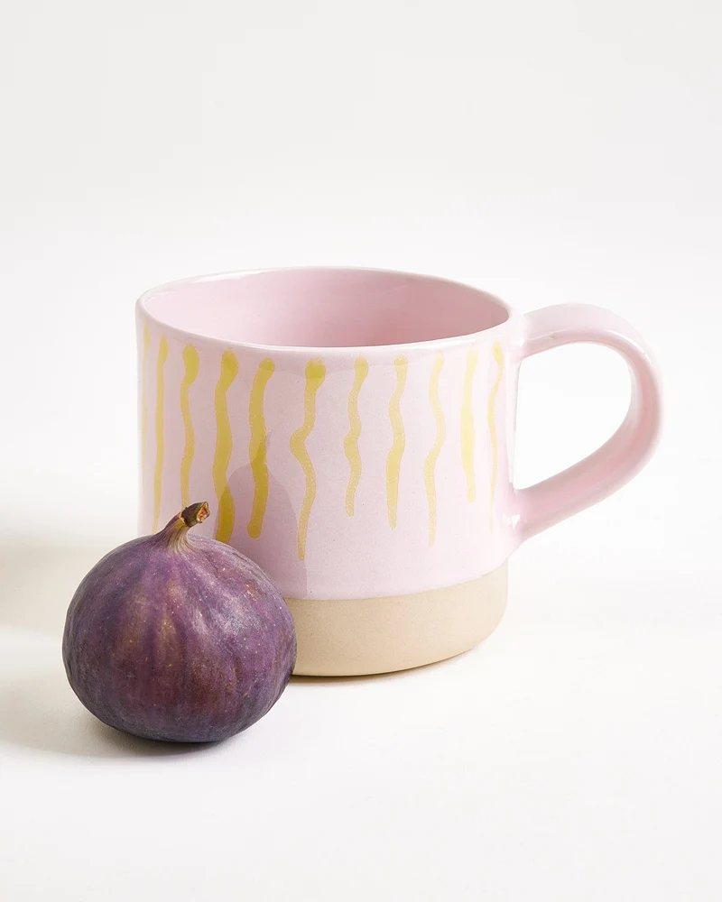 Nódoa Tasse groß gestreift rosa gelb 4er-Set