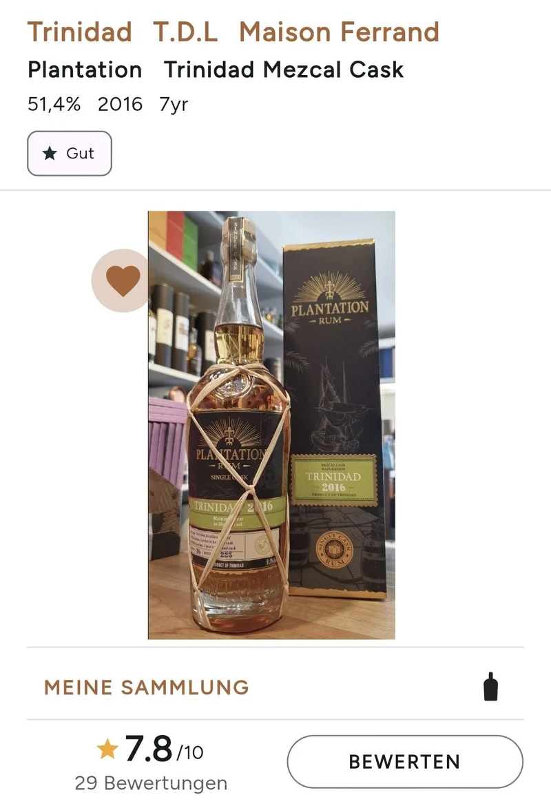 Plantation Trinidad TDL 2016 2023 mezcal koch Finish XO 0,7l 51,1 % vol. single cask Rum Planteray