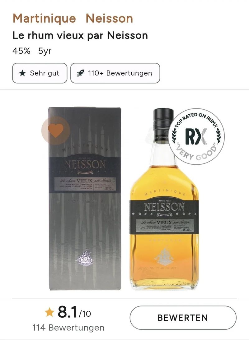 Neisson Le Rhum Vieux 45% vol. 0,7l o.GP Rum Agricole Rhum Martinique AOC braun