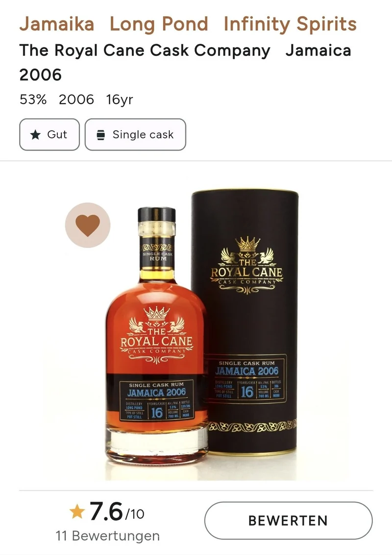Royal Cane Jamaica 2006 Long Pond 2022 0,7l 53%vol. Rum single cask
