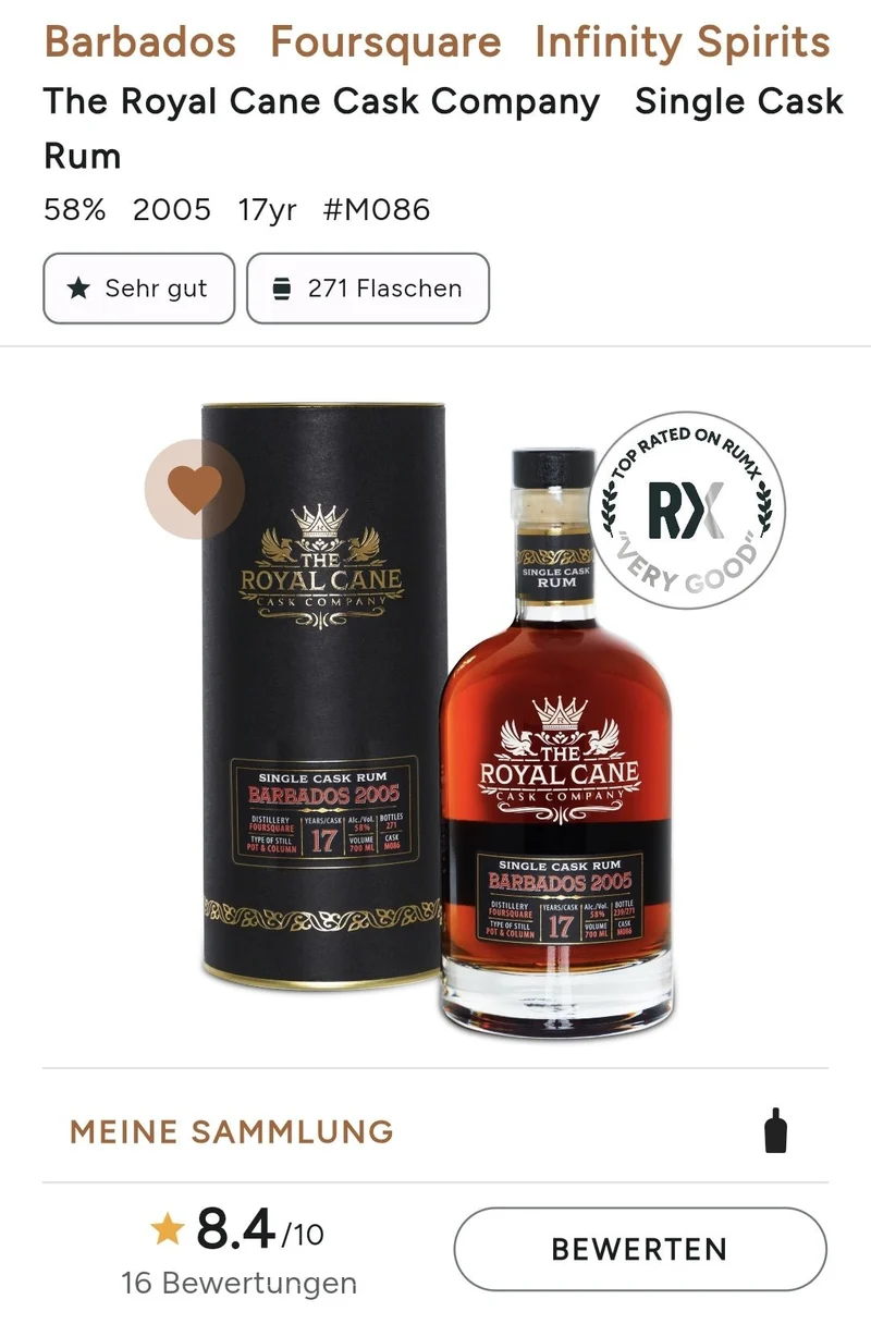 Royal Cane Foursquare 2005 0,7l 58%vol. Rum single cask Barbados