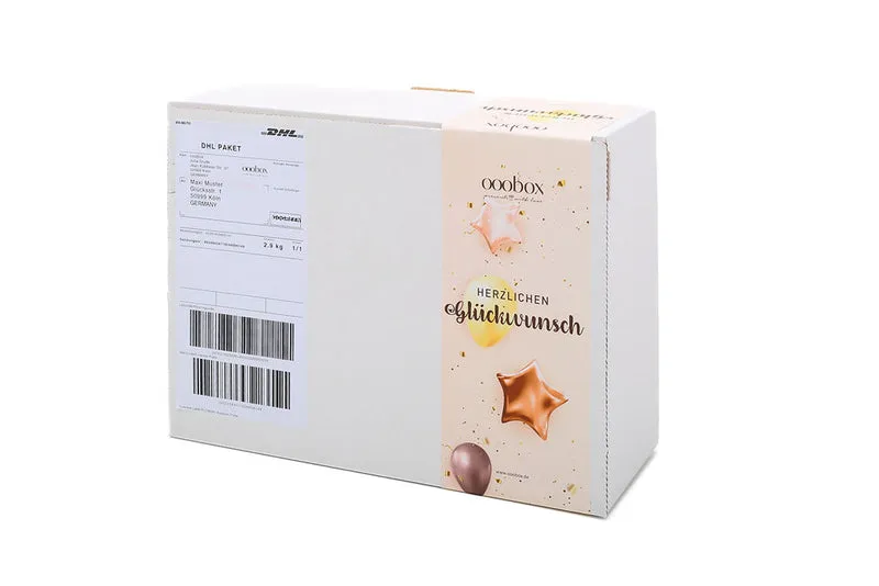 Geburtstags-Geschenkbox mit Champagner & Kuchen