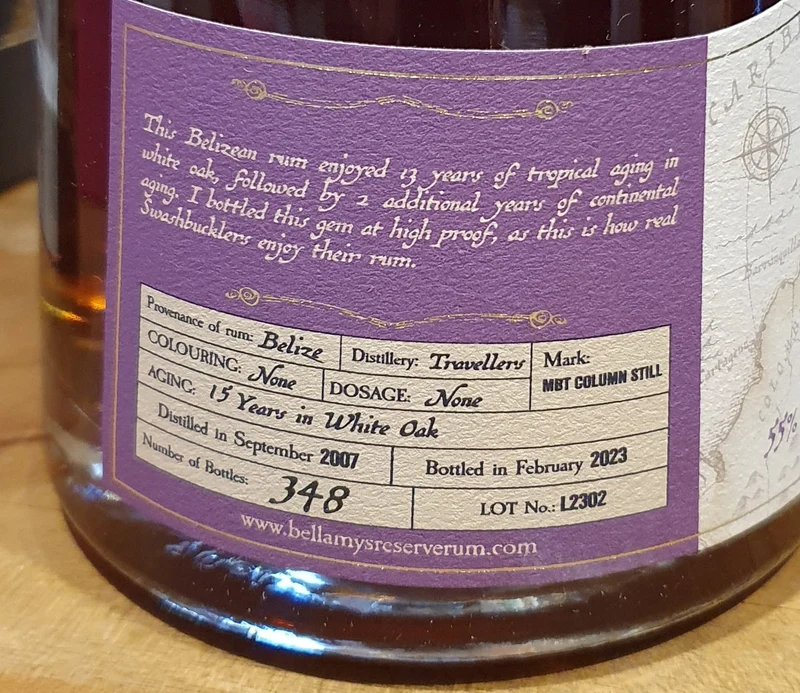 Bellamy's Reserve Belize 2007 2023 Travellers Dist. 0,7l 55% vol. Belamys Rum limited Edition