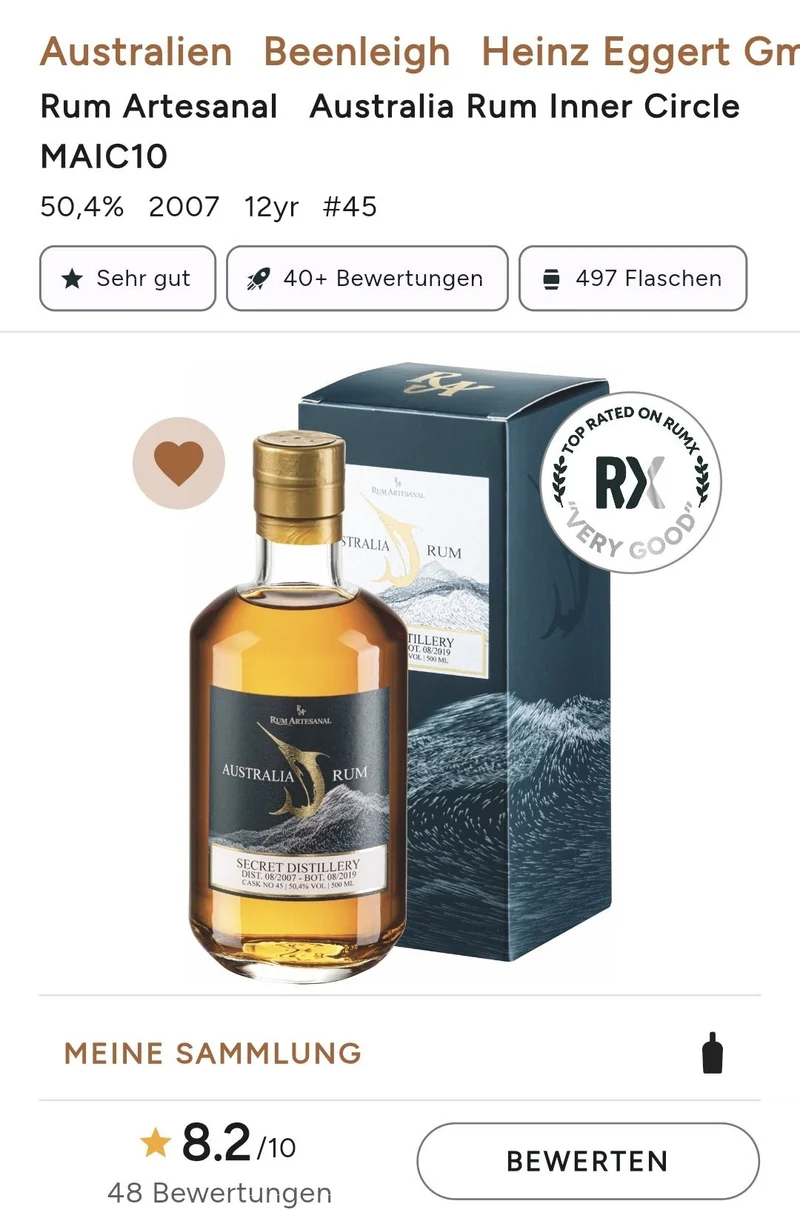 RA Rum Australia 2007 #45 0,5l 50,4% vol. singl cask Rum Artesanal Australien