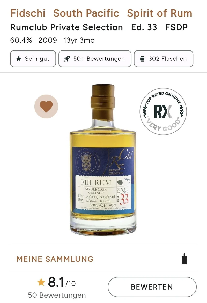 Rumclub Ed. 33 Fiji 2009 FSPD 60,4 % 0,5l fl Rum club