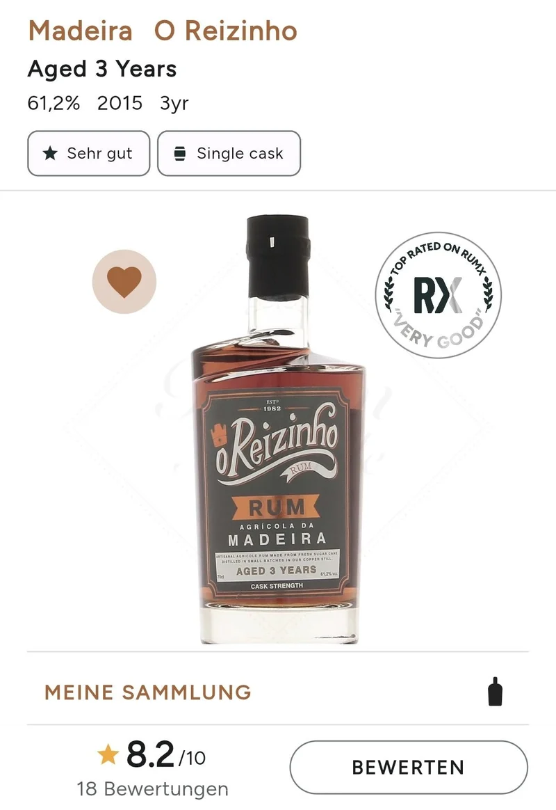 O REIZINHO Fassstärke 3y Madeira 0,7l 61,2% vol. Portugal Agricola