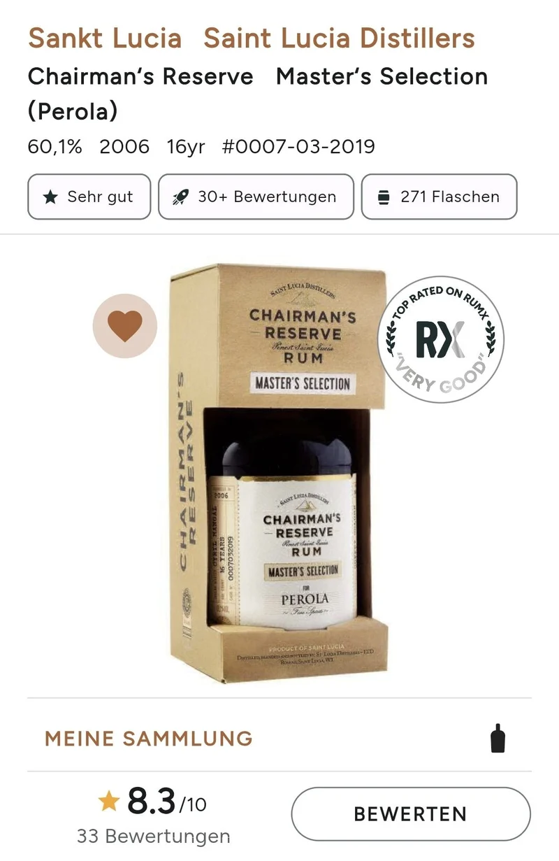 Chairman´s Reserve Master´s Selection (Perola) 16y 0,7l 60,1% vol. single cask Rum Fassabfüllung Sonderedition