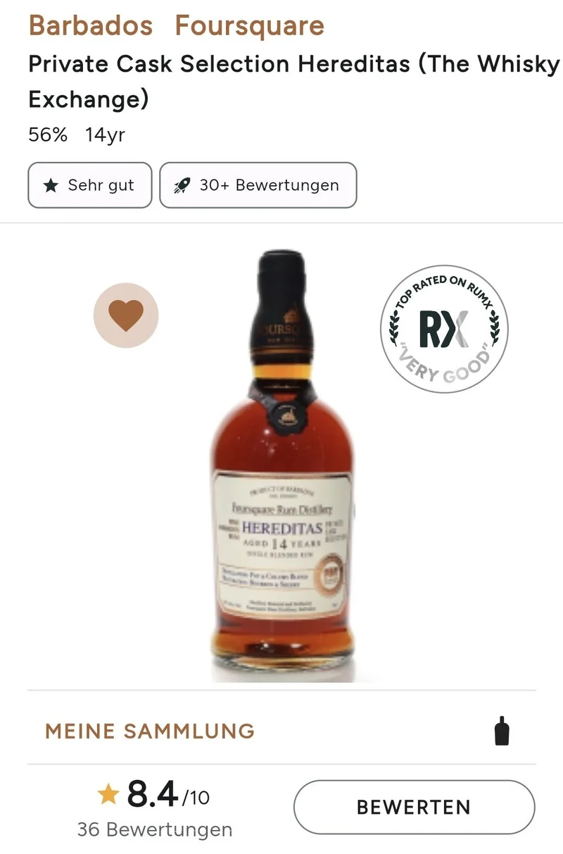 Foursquare Hereditas TWE exclusive 14y Barbados Rum 56% vol. 0,7l ecs