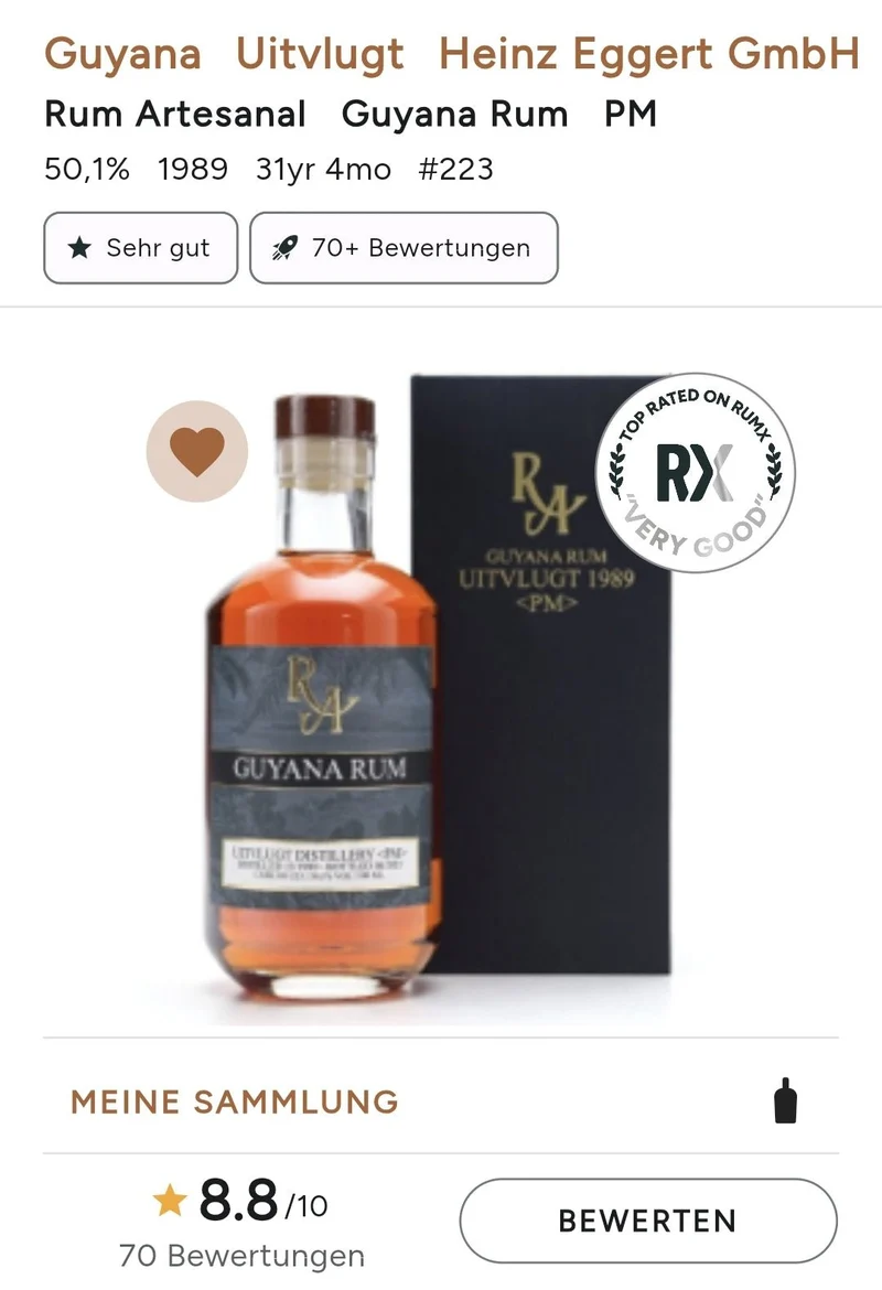 Ra Guyana "Uitvlugt 1989 PM" 31y 50,1% 0,5l single cask Port Mourant Double Wooden Vat Still Rum Artesanal