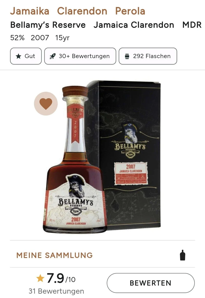 Bellamy's Reserve Jamaica 2007 2022 Clarendon Dist. 0,7l 52% vol. Belamys Rum limited Edition