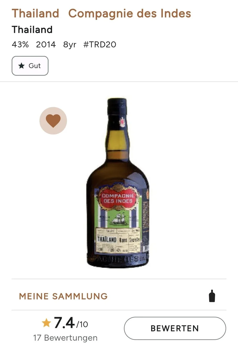 Compagnie de indes Thailand 2014 8 y Rum secrete Dist. 0,7l 43% vol. Single Cask RUM CDI