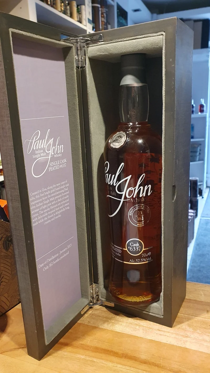 Paul John 2015 peated Whisky single cask Edition 57,5% vol. 0,7l Single Malt indien #6337 limitiert