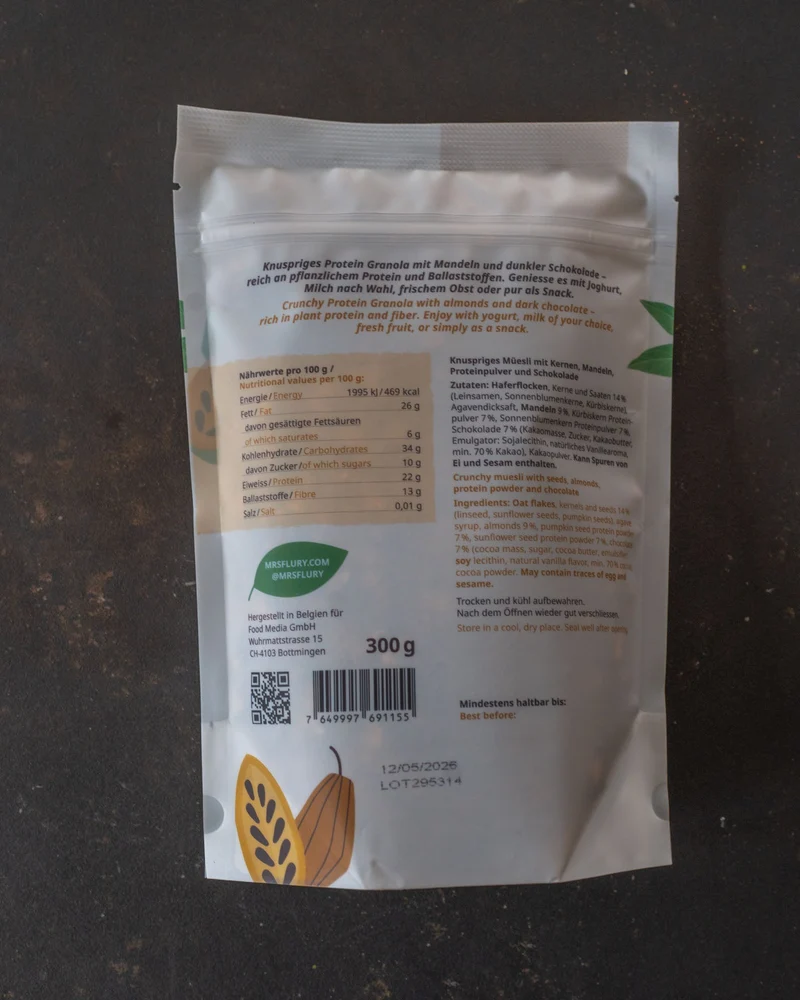 Choco Protein Granola vegan – 22% Protein, knuspriges Schoko Müesli