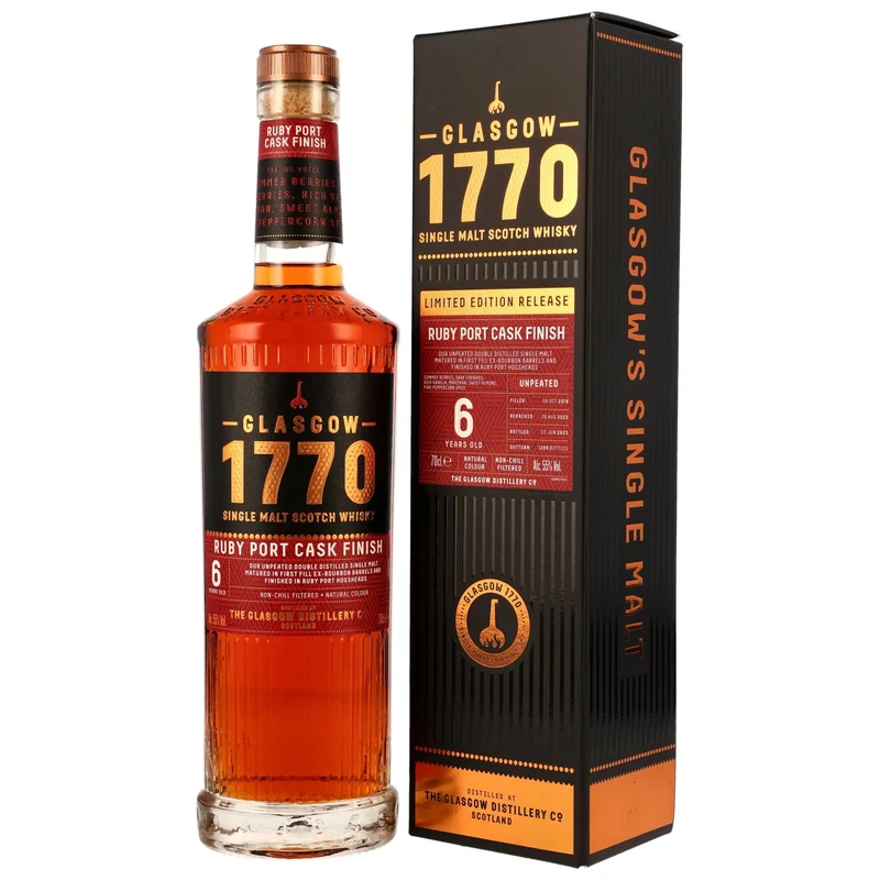Glasgow 1770 - 2018/2025 - 6 y.o. - Ruby Port Cask Finish 55% vol. 700ml