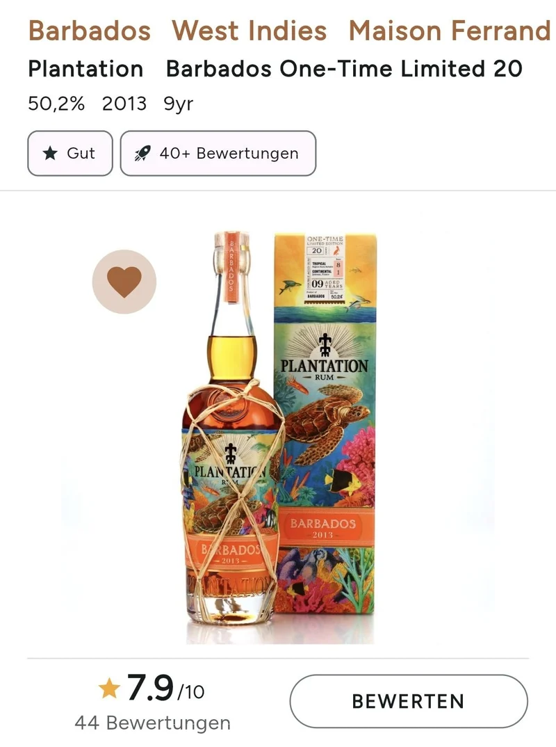 Plantation one time Barbados 2013 2022 0,7l 50,2% vol. Planteray