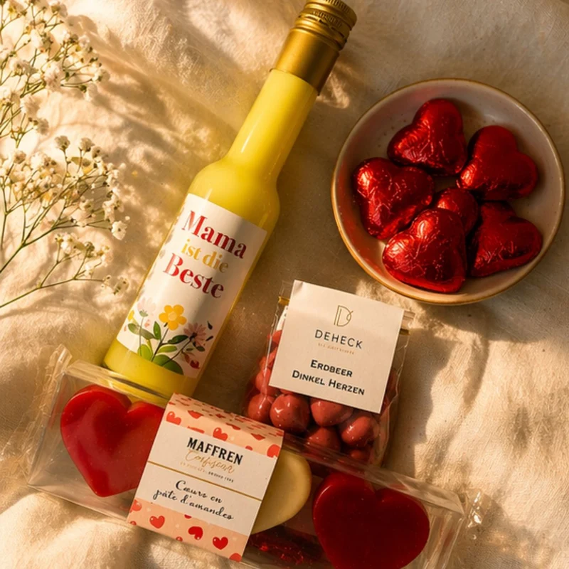 kleines Muttertag Geschenk - Geschenkset Likör & Sü0es für Mama