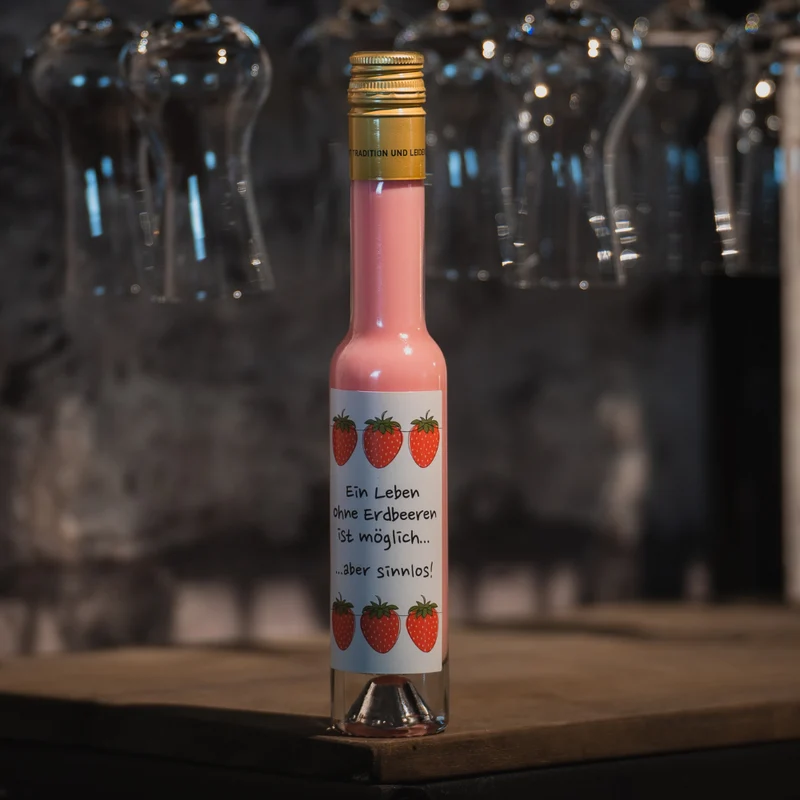 Leben ohne Erdbeeren Sahnelikör | Erdbeere Etikett | Erdbeer Likör 15%