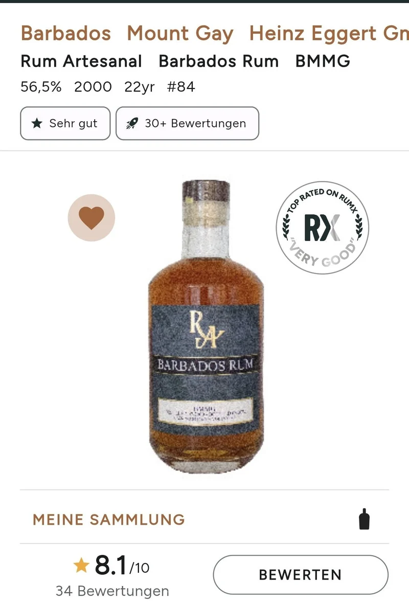 RA Barbados 2000 22y BMMG Dist. 0,5l 56,5% vol. Single Cask Rum Artesanal