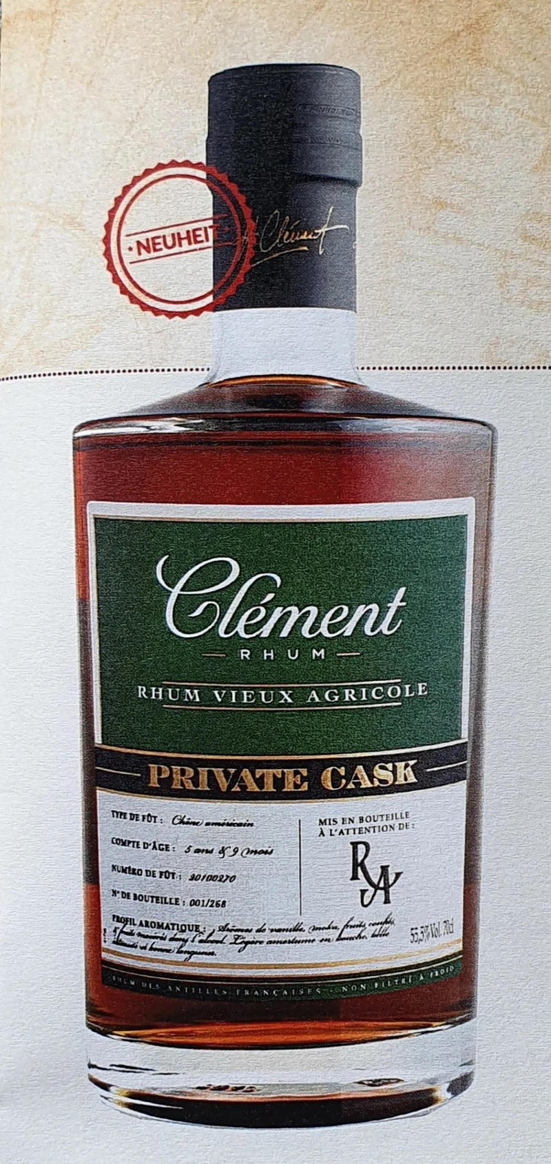 Clement privat cask 2015 RA Artesanal 55,5% vol. 0,7l rum Martinique Rhum Artesanal