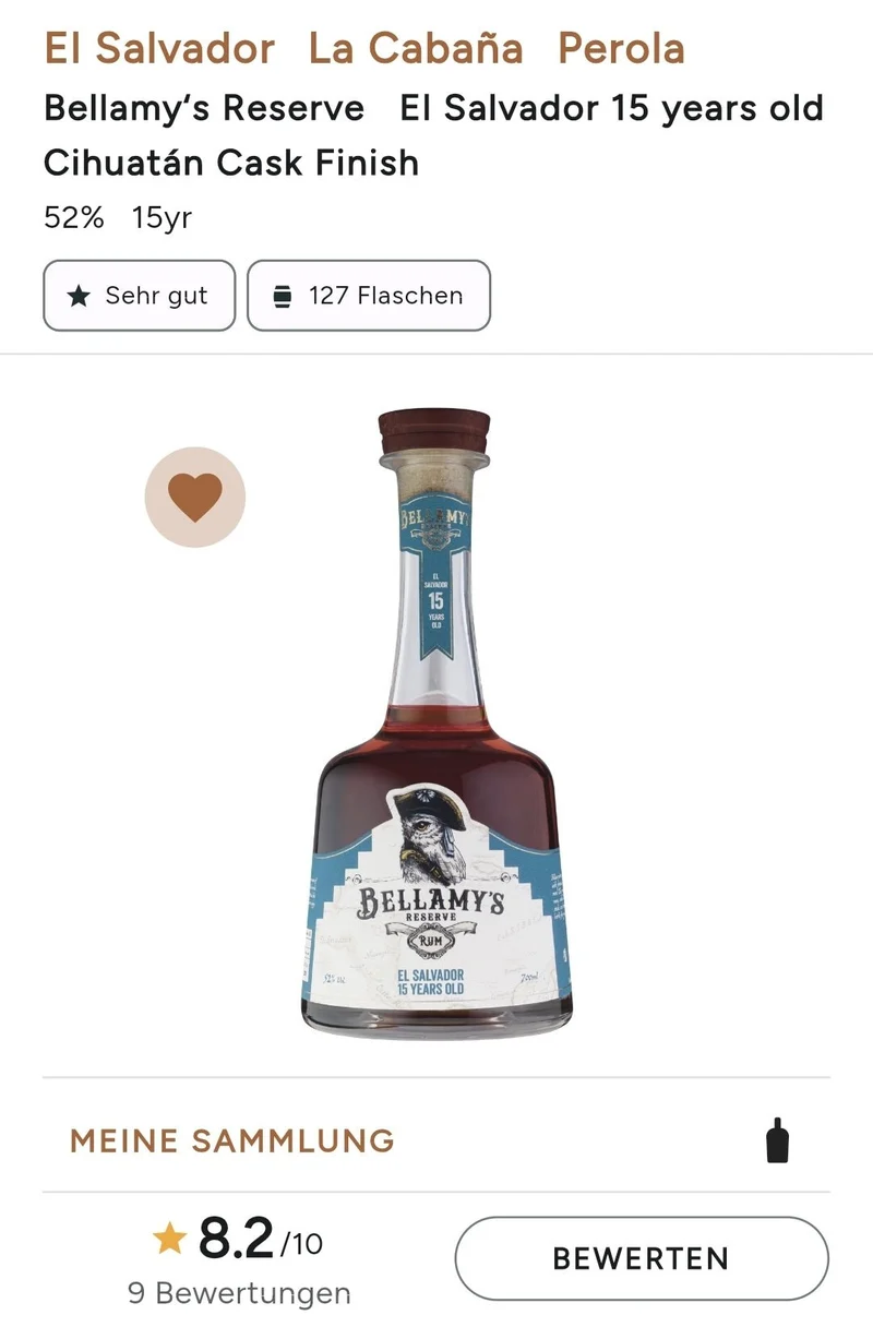 Bellamy's Reserve 15y El Salvador 2022 0,7l 52 %vol. Single cask Rum Fassstärke cask strength